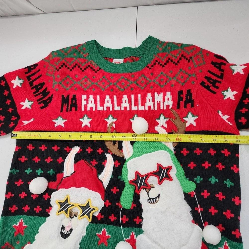 Holiday Time Boys XL 14-16 Husky Christmas Sweater Llama FaLaLaLaLlama Red Green